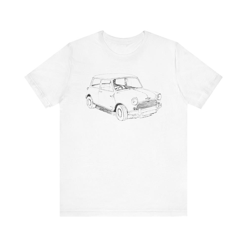 Realistic Pencil Drawing of Morris Mini Car Unisex Jersey Short Sleeve Tshirt Tops Tee