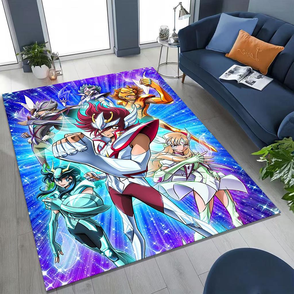 Retro Anime Saint Seiya Gold Saint Cartoon Rug for Bedroom Living Room Sofa Home Doormat Decor,Kids Play Non-slip Floor Mat Gift