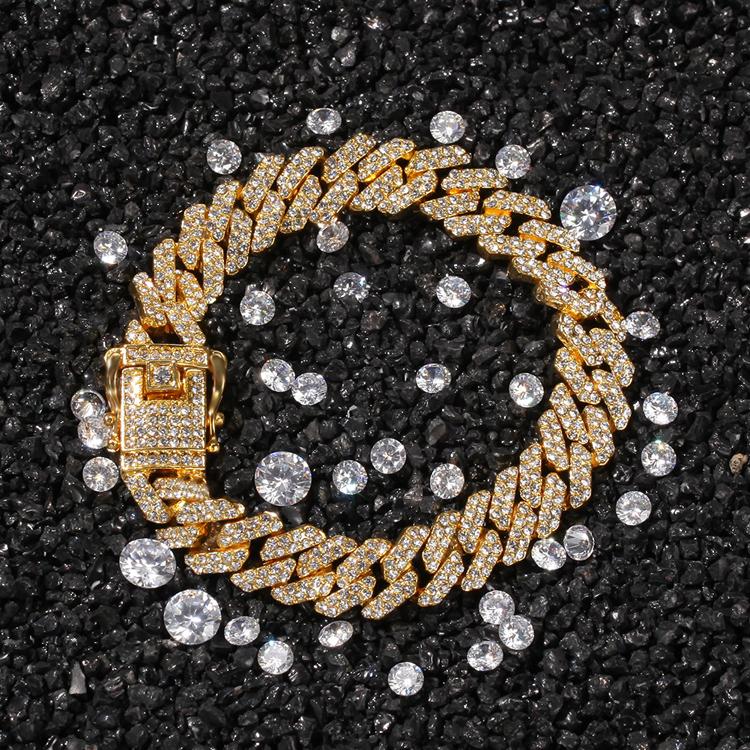Wholesale Hip Hop Chain 18k Gold Plated Ice Prong Chain Iced Out Necklace 12MM*7