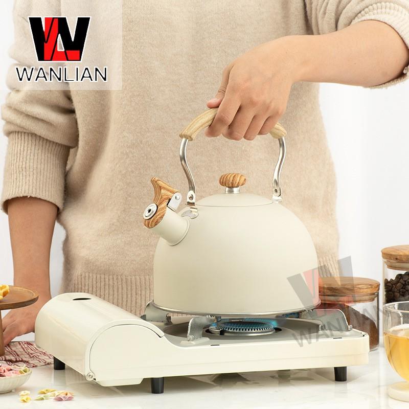 2.5L Stainless Steel Whistling Kettle With Wooden Handle Coffee Tea Milk Hot Water Modern Kitchen Stovetop