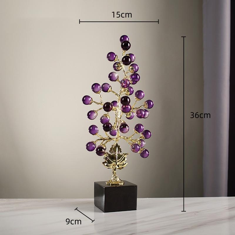 Crystal Sculpture Colored Grape Vine Metal Handicraft Artificial Plant Sculpture Metal Figurine Home Decoration Accessories