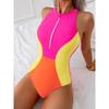 2026 New Spliced Color Zipper One Piece Swimsuit For Women Sport Swimwear Female Bodysuit Monokini Bathing Suit Summer Beachwear