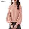 ZANZEA Women Casual Round Neck Long Sleeve Loose Pullover Blouse