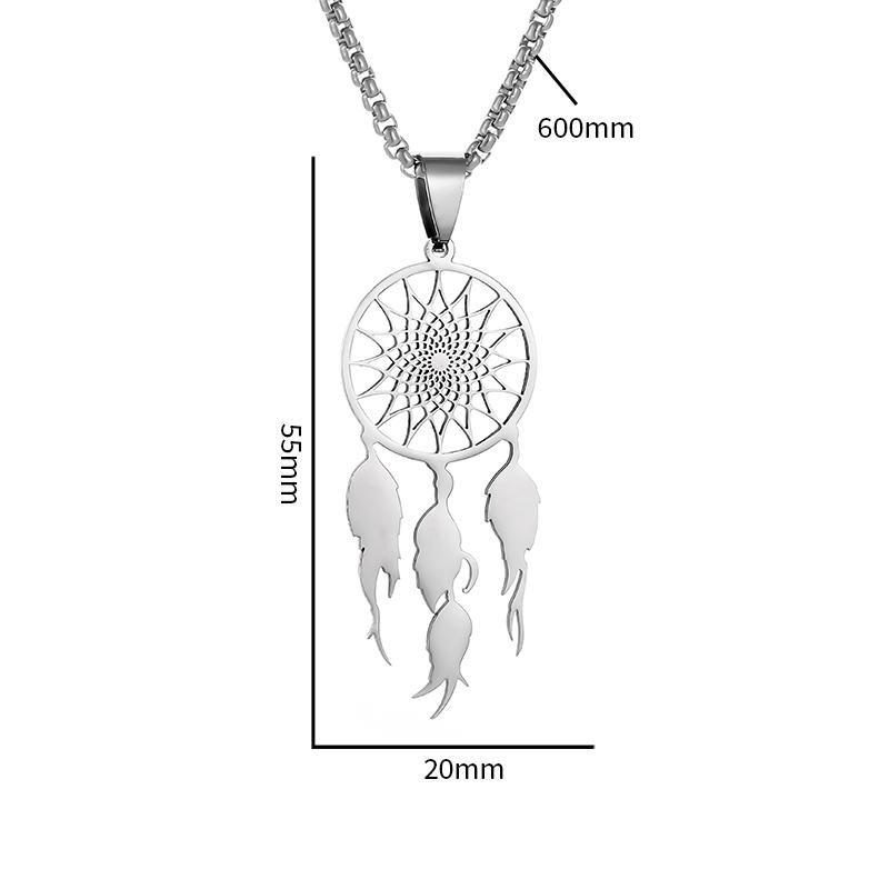 Stainless Steel Tassel Long Dream Catcher Pendant Necklace Fashion Women Retro Bohemian Ethnic Style Lucky Jewelry