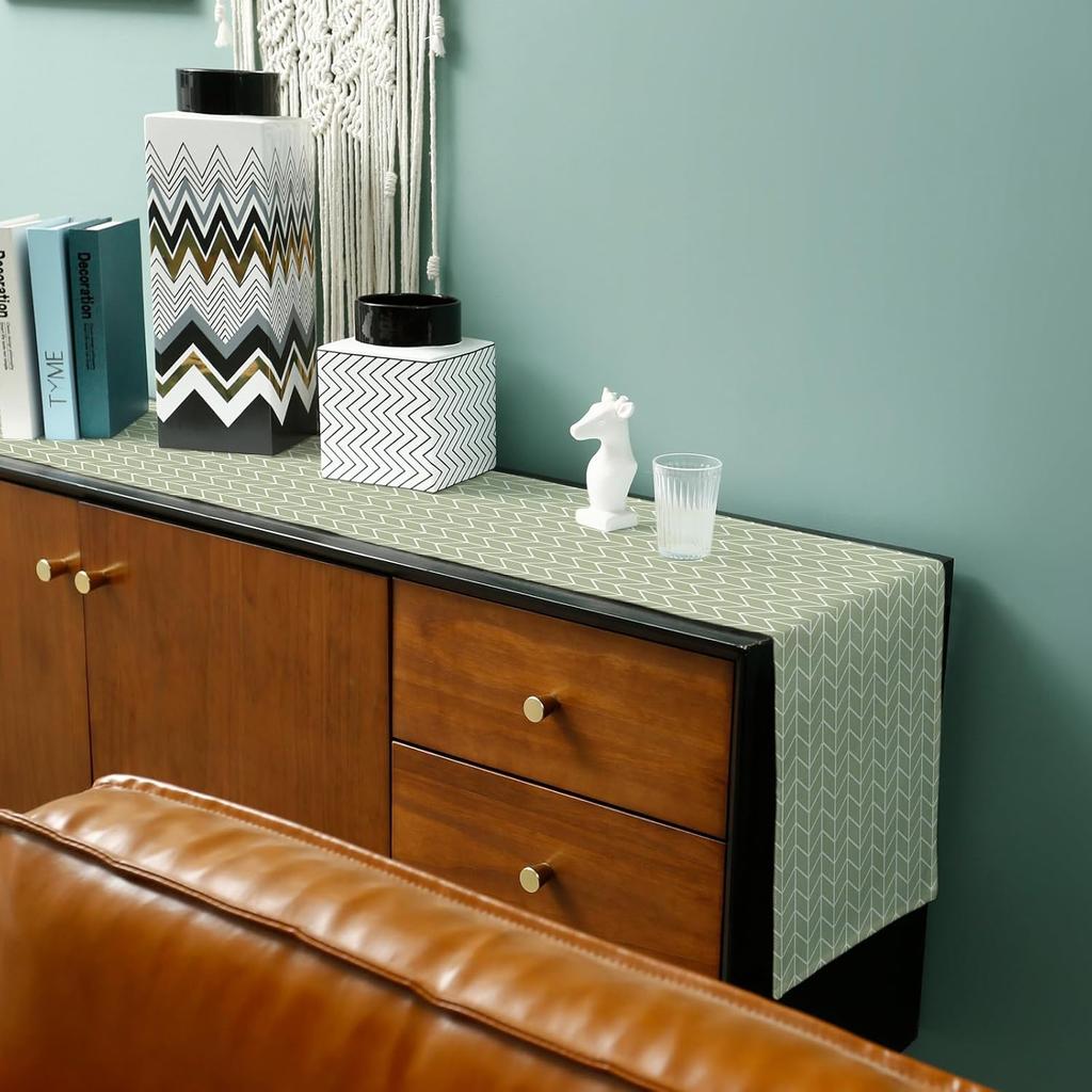 Sage Green Geometric Linen Table Runner Dresser Scarf Table Decor Modern Geometric Stripes Table Runners for Holiday Party Decor