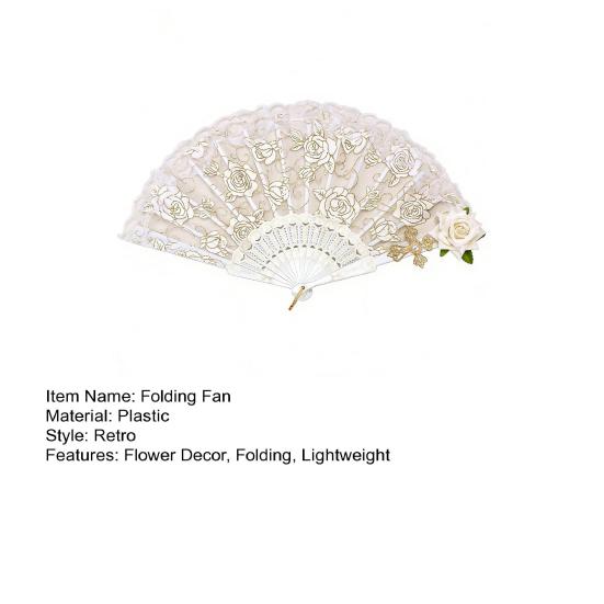Vintage Rosen Spitzen Faltfächer Hochzeitsfeier Braut Handfächer Tragbarer Sommerfächer Dekoration Tanzaufführung Requisiten Partyzubehör