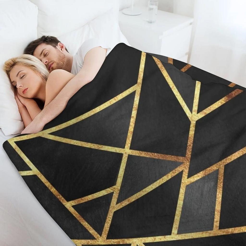 Black Gold Stone Geometric Throw Blanket halloween For Sofa Thin Decorative Sofas Cute Plaid Blankets