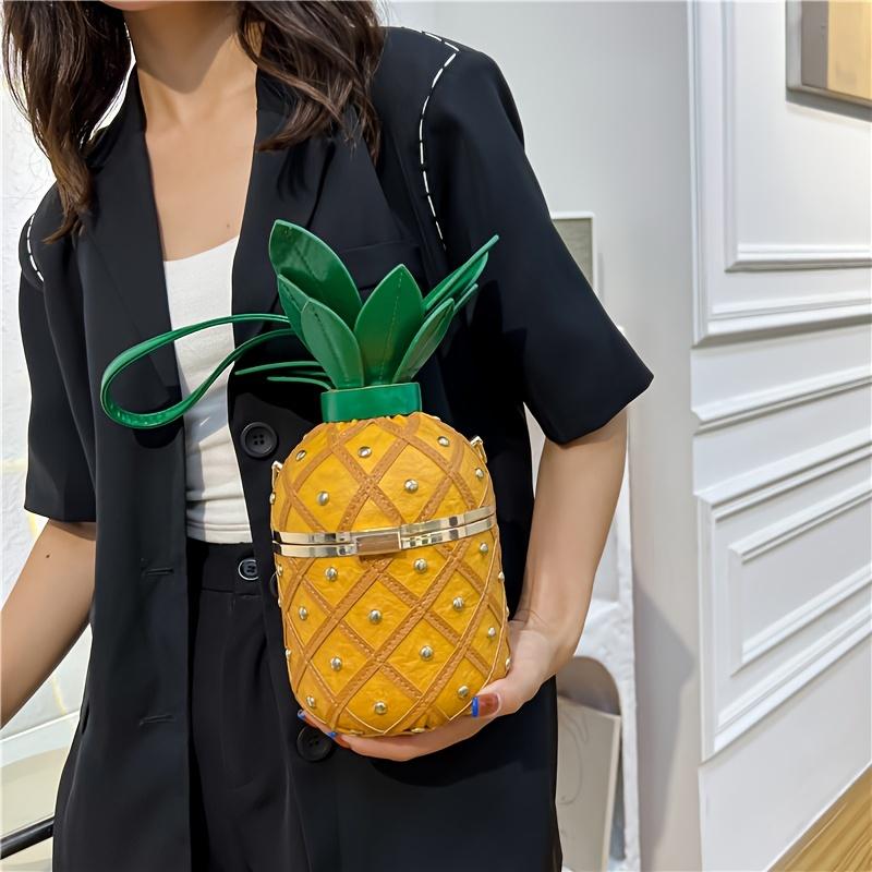 Women's Pineapple Purse Novelty Summer Bag Crossbody Shoulder Handbag Hawaiian PU Leather Rivets Chain Strap Tote for Girls
