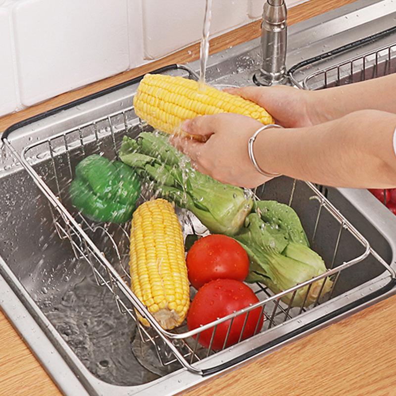 Adjustable Stainless Steel Sink Dish Rack Kitchen Fruit Drain Rack Adjustable and Expandable