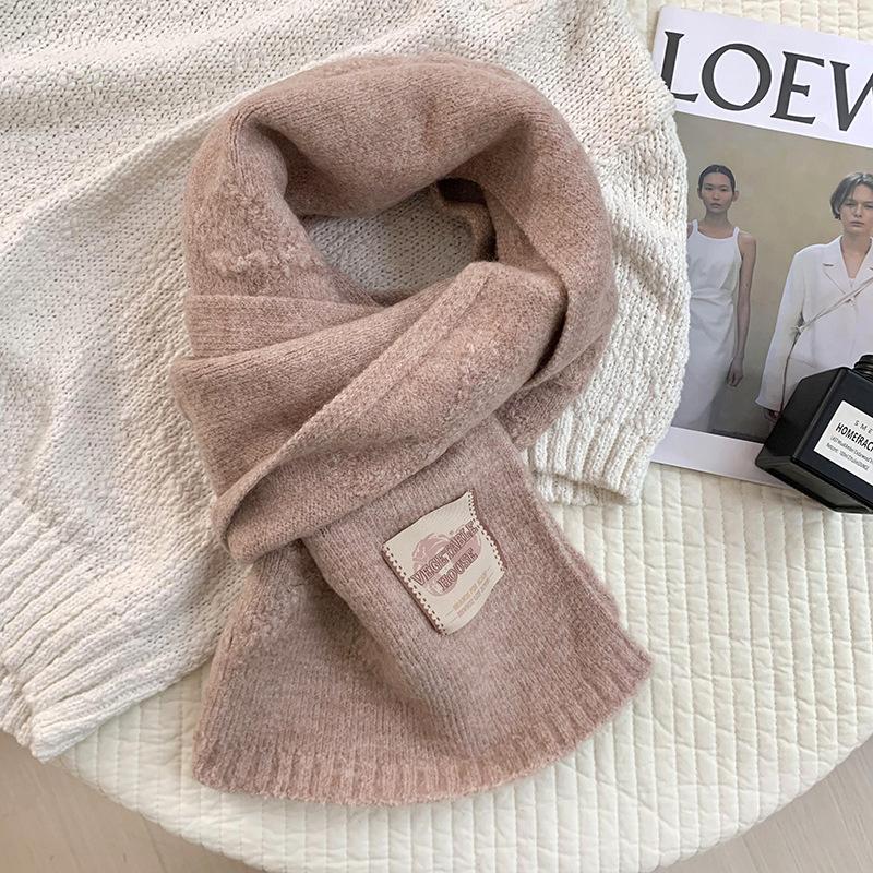 Scarf women's autumn and winter new versatile thickened warm bow scarf wool knitted scarf