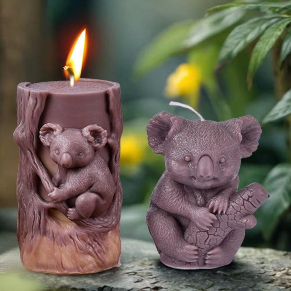 Silicone Koala Stump Candle Mold Cylinder Resin Mold Squirrel Candle Mould  Home Decor