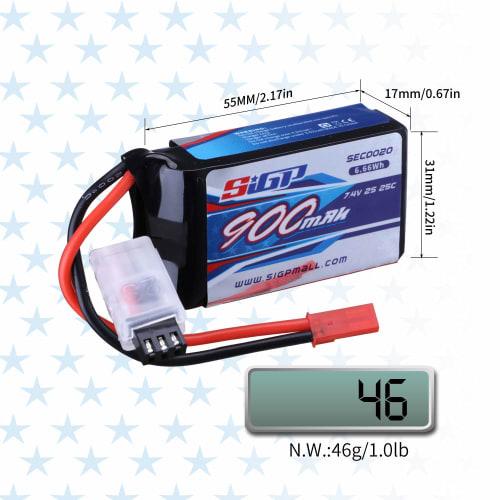 SIGP 7.4V 2S LiPo Baterie 900mAh 25C Měkký Akumulátor s JST Konektorem pro RC Letadlo Kvadrokoptéru Helikoptéru Dron FPV Závodní Hobby 2-Balení