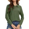 Women's Fashion Long-Sleeve Solid-Color Collared T-Shirt With Button-Up Front And Pocketed Casual Sweatshirt Top