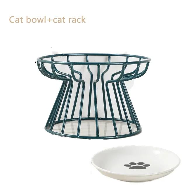 Ceramic Pet Cat Bowl With Metal Stand Pet Dog Food Snacks Feeding Elevated Feeder Kitten Puppy Dish Dog Supplies Cat Accessories