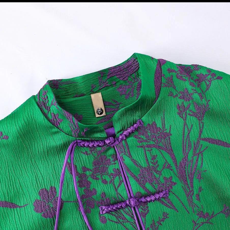 Dámský jarní retro žakárový top kardigan v čínském národním stylu s knoflíky