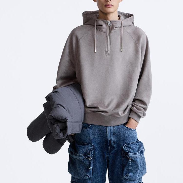 Zara Ss24 Year Of The Dragon Limited Edition Solid Color Hooded Pullover Long Sleeve Sweatshirt Men Sweatshirt Brown 6318404-700