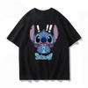 Summer Casual Stitch Fun Print Cotton Comfortable Black T-shirt Adults Children Parent Child Couple Fashion Loose Sportswear