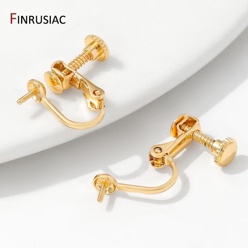 14K Gold Plated Brass Round Head Screw Ear Clips,DIY Handmade Clip On Earrings Parts No Pierced Ear Clips Jewelry Findings