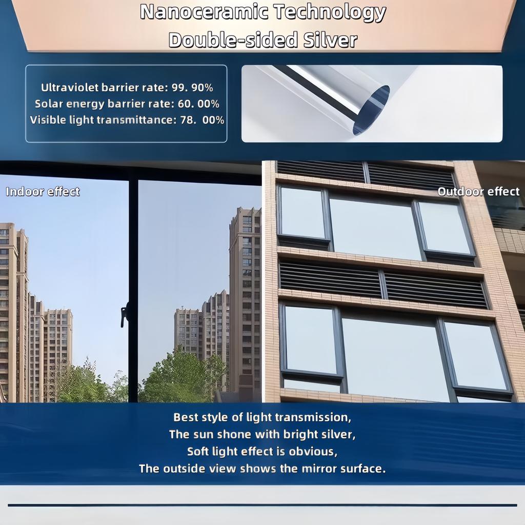 Einweg-Perspektivglas-Fensteraufkleber, isolierende Fensterfolie, Sichtschutzfolie für Fenster, Isolierung 99 % UV-Spiegelreflexion