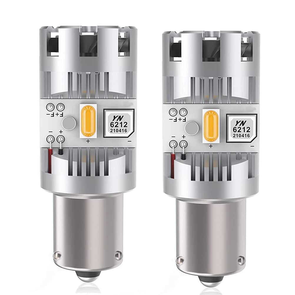 

S25 LED Turn Signal Valve with Cooling Fan, Genuine Amber, High Fla Prevention, Built-in S25 BAU15S Pin angle