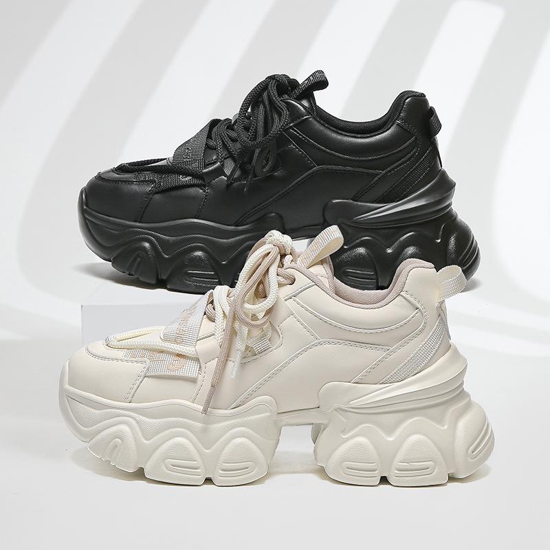 Platform Dad Shoes, Women's Shoes Spring New Casual Platform Black and White Sports Shoes Non-slip, Thin and Height-increasing Versatile Shoes