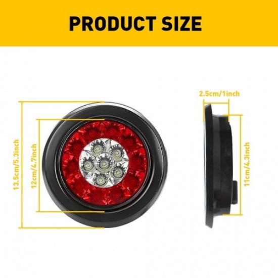 2X 4" Round Red/White 16-LED Truck Trailer Stop Brake Turn Signal Tail Lights EB
