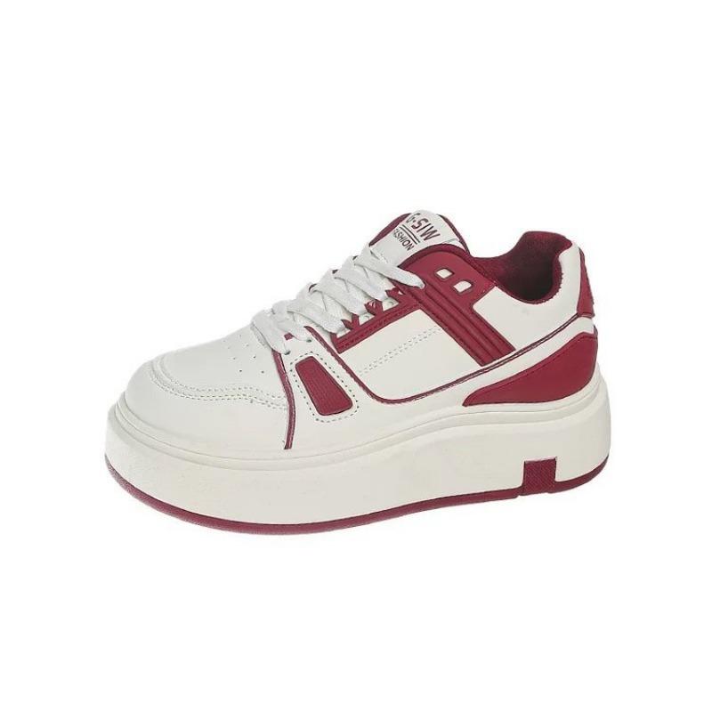 

Маленькие туфли на толстой подошве, новая кожаная поверхность, сочетание цветов, маленькие белые туфли, стиль колледжа, универсальная повседневная обувь 35 красный