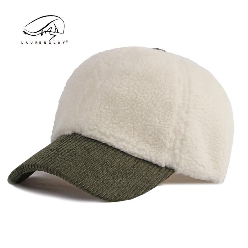 Hat women's autumn and winter new lamb wool corduroy splicing cap thermal baseball cap casual versatile