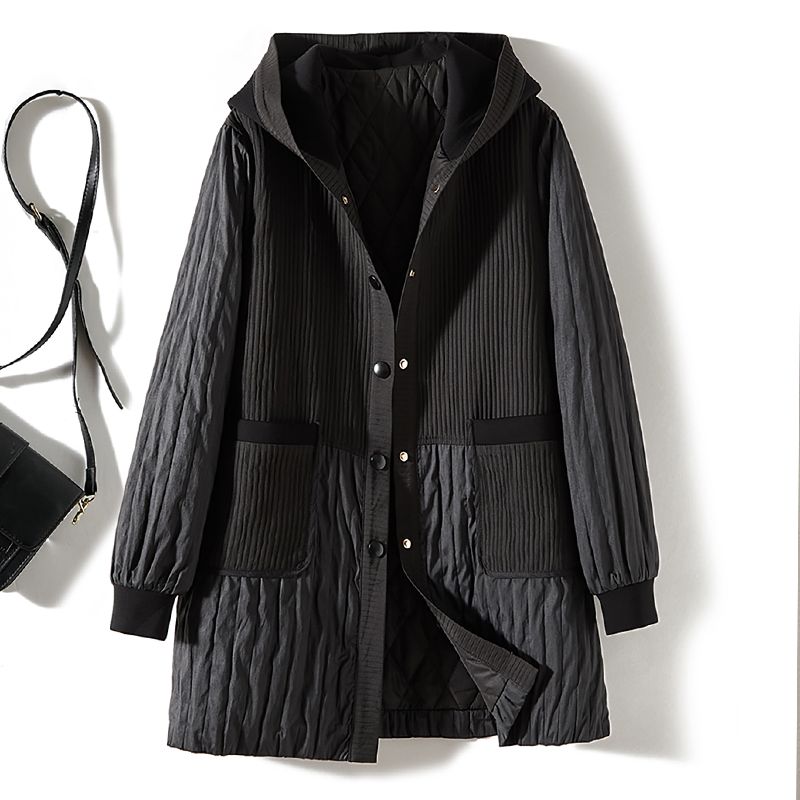Nordic Fashion Coat! Refreshing Women Fake Two Pieces Patchwork Hood Xinjiang Cotton Coat Cotton-padded Jacket Autumn and Winter Super Slimming