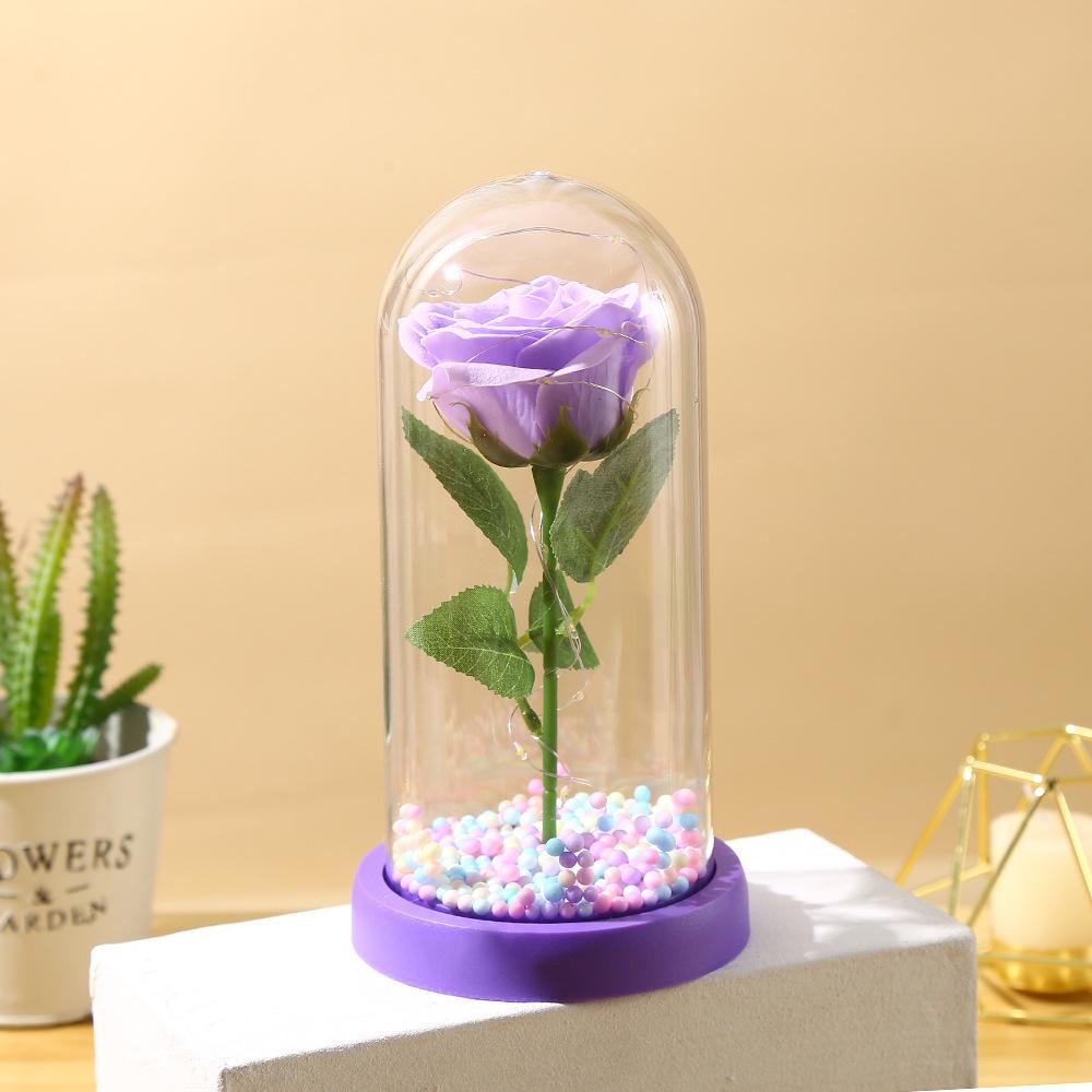 Valentine's Day Immortal Flower Glass Cover Gold Foil Rose Romantic Bouquet Ornament Couple New Year Birthday Gift