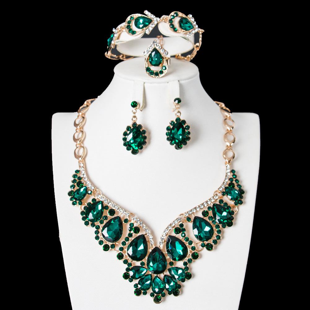 Four-Piece Jewelry Set, Fashion Gemstone Necklace, Earrings Set, Women'S Collarbone Chain, Dress, Banquet Accessories.