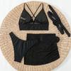 2025 European & American Solid Color Women's Four-Piece Bikini Set