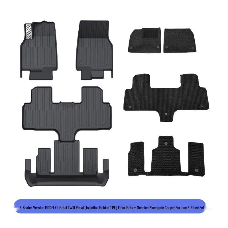 Tesla Model Y 6-Seat Floor Mats - Full Coverage TPE Pineapple Carpet Surface