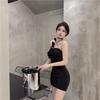 Rose neck sling niche dress summer wrinkle slim hip wrap hottie skirt women