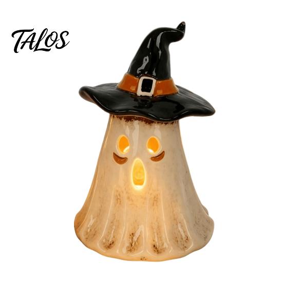 Holiday Atmospheric Night Lights Witch Hat Ghost Tealight Candle Holder, Vintage Resin Halloween Tabletop Decor Decorative for Countertops with