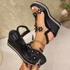 Wedge and Bow Sandals for Women's Summer Fashion with a Single Buckle Strap and Thick Soled Sandals
