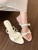 Summer new bow versatile one-word strap fashion pointed sandals women's stiletto high heels