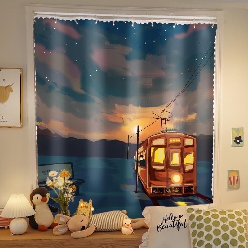 

Прості шторки блекаут на кільцях, без свердління, установка на телескопічні карнизи, повний комплект для маленьких коротких вікон для блокування сонцезахисту width 1.0m * height 1.0m piece