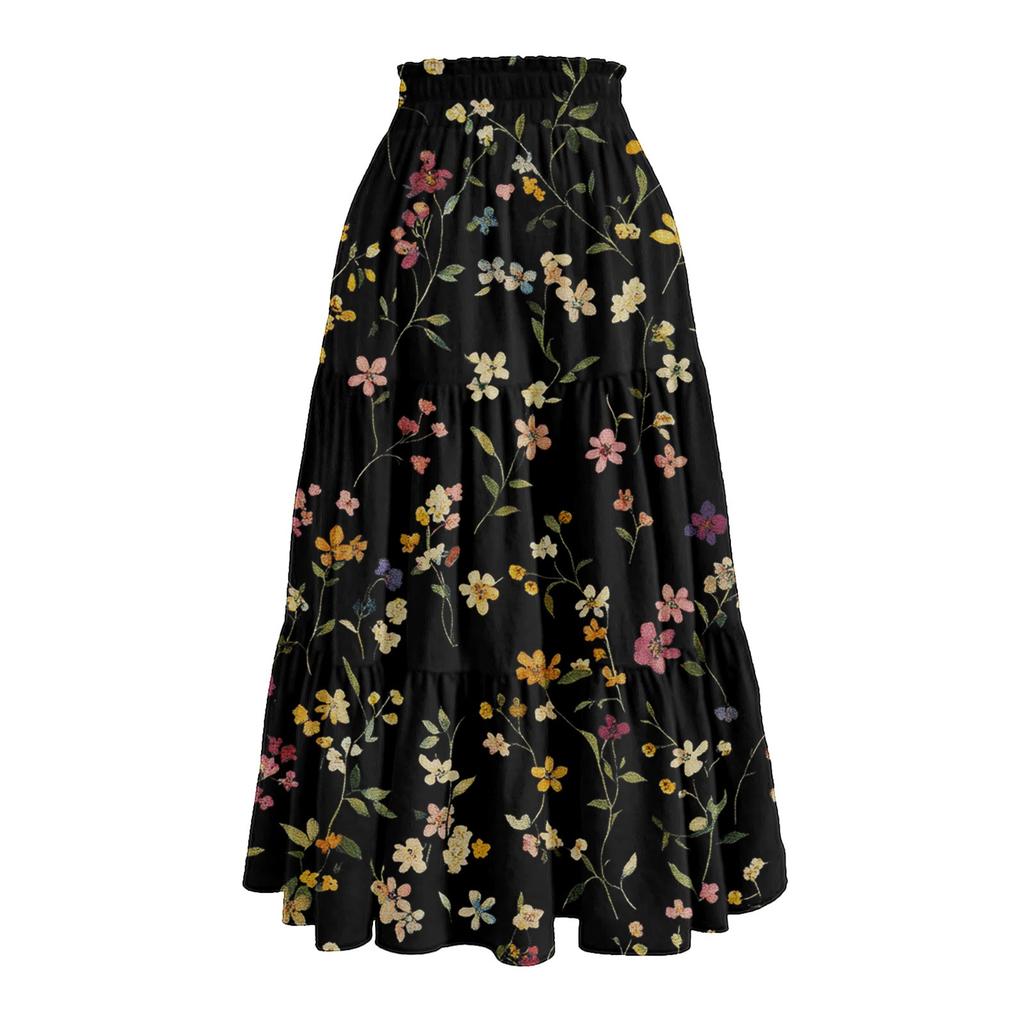 Women's Casual And Fashionable Floral Print Elastic Waist Loose Skirt Waist Loose Skirt