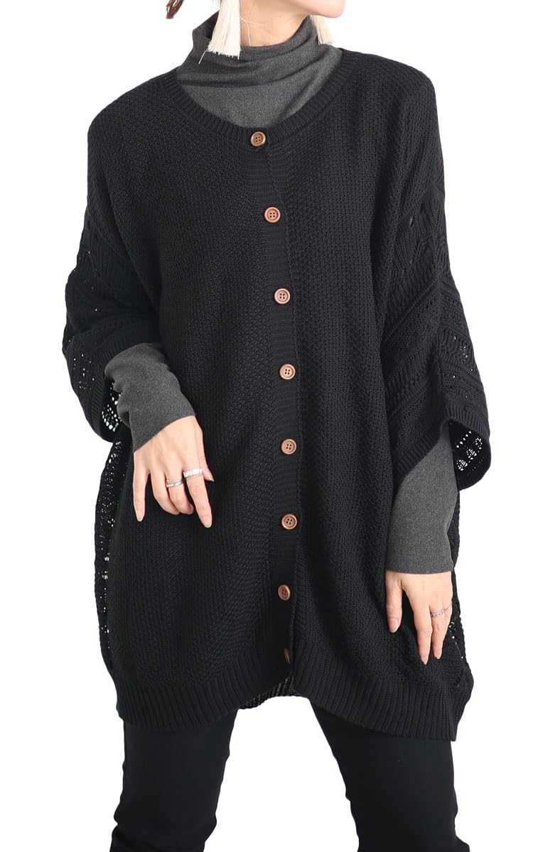 

Gold Japan Plus Size Dolman Knit Detail Women s Cardigan, 5/8 Sleeves, Button-Down (4L, Black)