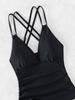 2024 European & American Solid Color Tankini with Spaghetti Straps - Women's Conservative Split Bikini Swimwear