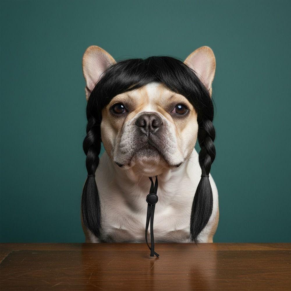 Photo Prop Black Double Ponytail Pet Hairpiece Funny High Temperature Fiber Pet Wig Universal Realistic Animal Wig Christmas