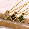 Stainless Steel Luck Clover Pendant Necklaces For Women Vintage Gold Color Flower Charm Clavicle Chain Jewelry Accessories Gift