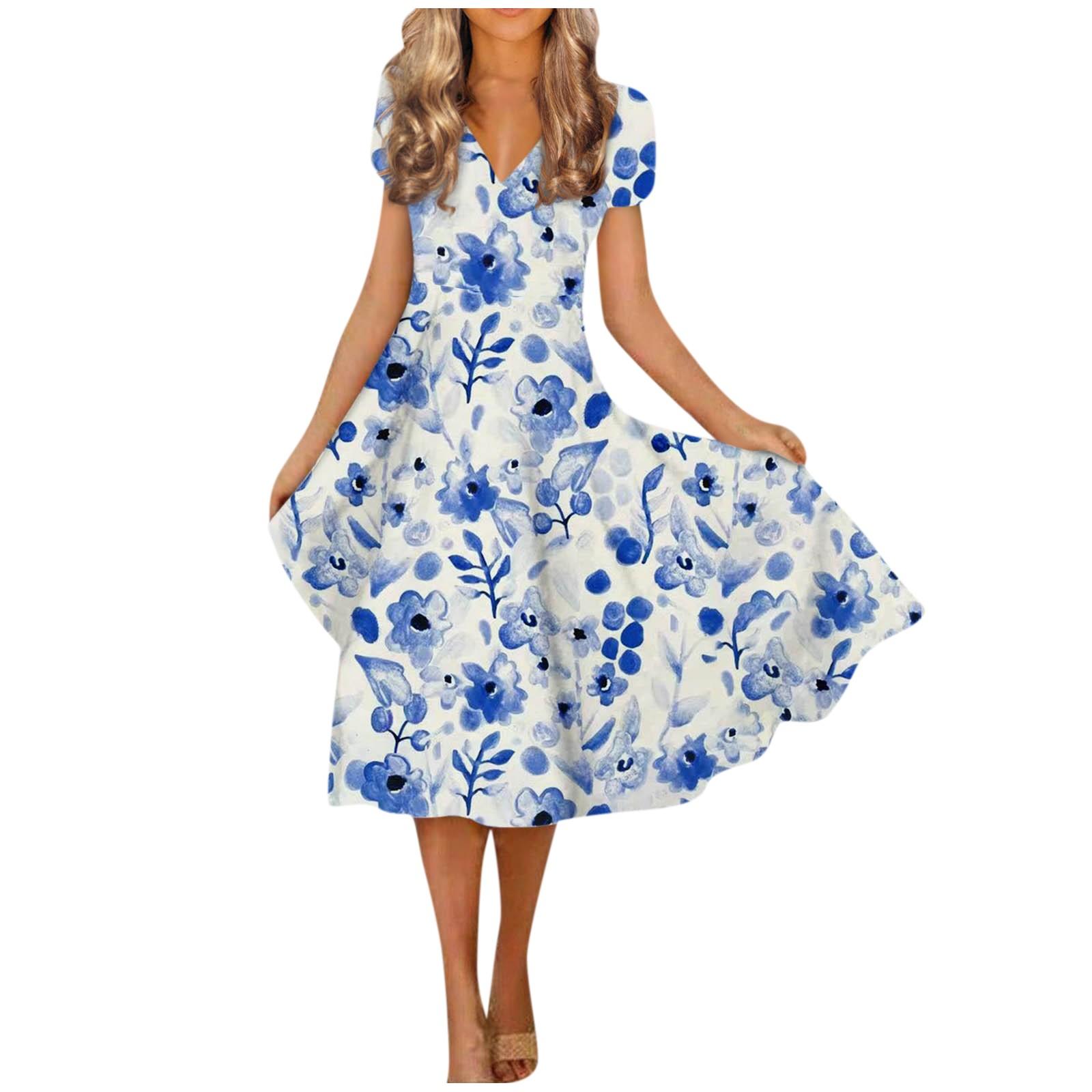 Женское весенне-летнее модное платье с V-образным вырезом и коротким рукавом с цветочным — фото 3