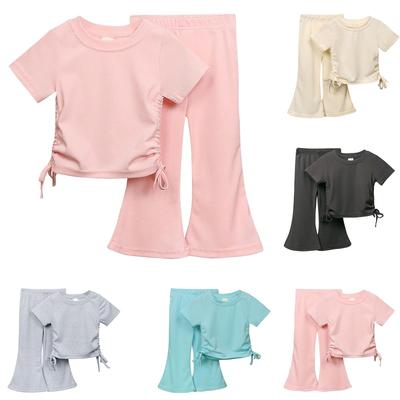 Sommerliches Kinder-Kurzarm-Set, einfarbig, dünne Schlaghose, lässiges zweiteiliges Baby-Set