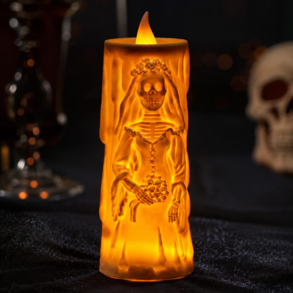 LED Ghost Candle Light Skeleton Bridegroom Electronic Candle Halloween Decorative Prop for Indoor Outdoor Use