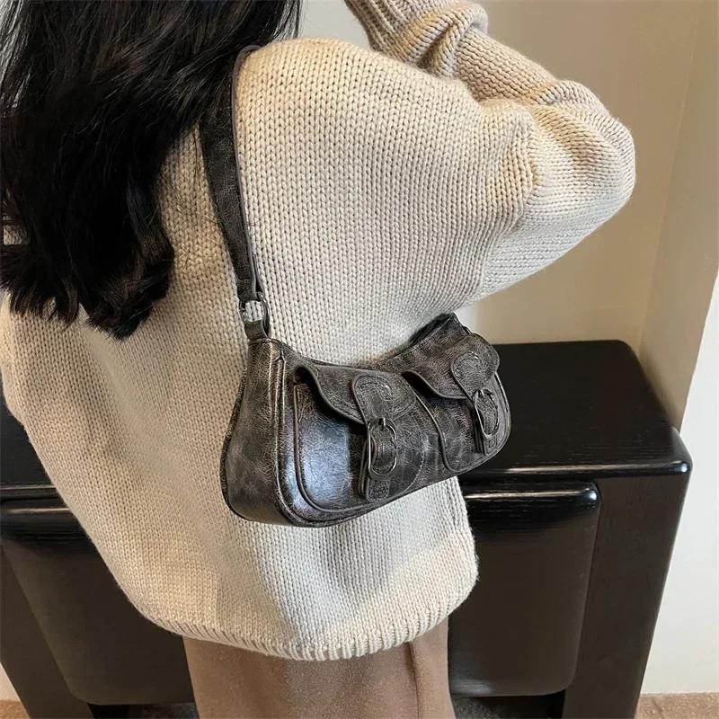 Leftside Fashion Double Pockets Design PU Leather Shoulder Bag for Women Tend Female Crossbody Bag Underarm Handbags