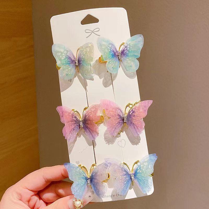 3D Gradient Butterfly Hair Clips for Girls, Rhinestone Hair Accessories for Kids