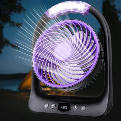 Rechargeable Camping Fan Battery Operated with 3 Speeds 6H Runtime Portable Fan with LED 360° Tiltable Type-C Charging Outdoor