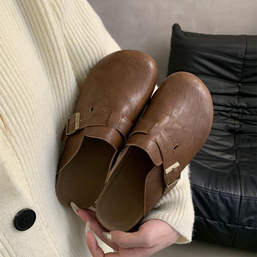 Platform slippers women's spring and autumn retro casual bag head half slippers women wear lazy shoes